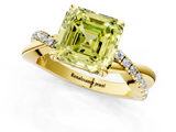Yellow gold Fancy Yellow Asscher  Cut Twist Band Solitaire Diamond Ring with Pavé Setting_4