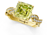 Yellow gold Fancy Yellow Asscher  Cut Twisted Pavé Band Solitaire Ring with Four-Prong Setting_1