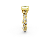 Yellow gold Fancy Yellow Asscher  Cut Twisted Pavé Band Solitaire Ring with Four-Prong Setting_2