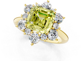 Yellow gold Fancy Yellow Asscher  Diamond Cluster Halo Ring with Solitaire Band and Four-Prong Setting_1
