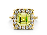 Yellow gold Fancy Yellow Asscher  Diamond Cluster Halo Solitaire with Four-Prong Setting_128