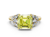 Yellow gold Fancy Yellow Asscher  Diamond Cluster Leaf Design Ring with Prong Setting