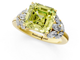 Yellow gold Fancy Yellow Asscher  Diamond Cluster Leaf Design Ring with Prong Setting_1