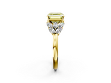 Yellow gold Fancy Yellow Asscher  Diamond Cluster Leaf Design Ring with Prong Setting_2