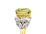 Yellow gold Fancy Yellow Asscher  Diamond Cluster Leaf Design Ring with Prong Setting_5