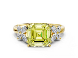 Yellow gold Fancy Yellow Asscher  Diamond Floral Cluster Ring with Solitaire Band and Prong Setting