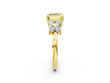 Yellow gold Fancy Yellow Asscher  Diamond Floral Cluster Ring with Solitaire Band and Prong Setting_2