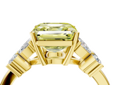Yellow gold Fancy Yellow Asscher  Diamond Floral Cluster Ring with Solitaire Band and Prong Setting_4