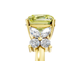Yellow gold Fancy Yellow Asscher  Diamond Floral Cluster Ring with Solitaire Band and Prong Setting_5