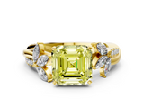 Yellow gold Fancy Yellow Asscher  Diamond Floral Vine Solitaire Engagement Ring