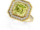 Yellow gold Fancy Yellow Asscher  Diamond Halo Ring with Milgrain Frame and Pavé Band_94
