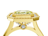Yellow gold Fancy Yellow Asscher  Diamond Halo Ring with Milgrain Frame and Pavé Band_97