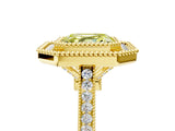 Yellow gold Fancy Yellow Asscher  Diamond Halo Ring with Milgrain Frame and Pavé Band_98