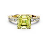 Yellow gold Fancy Yellow Asscher  Diamond Pavé Band Solitaire Ring with Four-Prong Setting