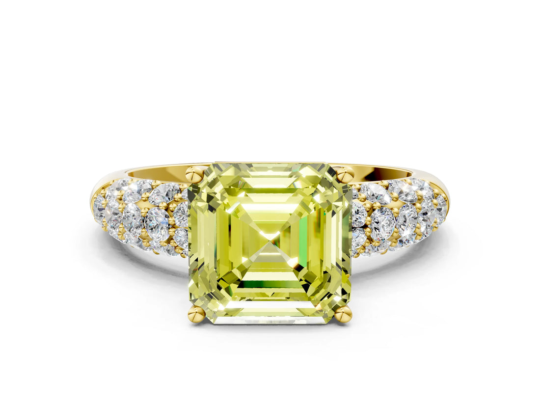 Yellow gold Fancy Yellow Asscher  Diamond Pavé Band Solitaire Ring with Four-Prong Setting_46