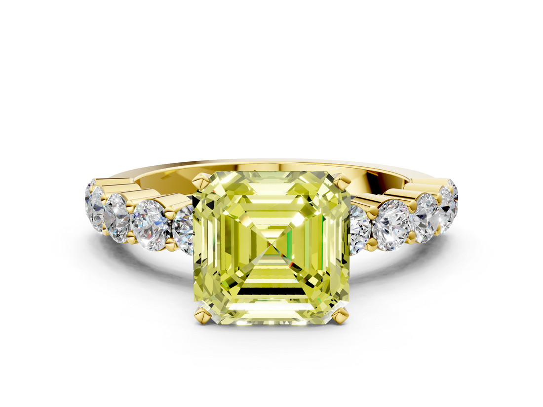 Yellow gold Fancy Yellow Asscher  Diamond Pavé Band Solitaire with Four-Prong Setting_68