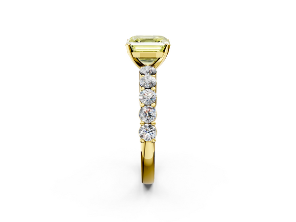 Yellow Gold Asscher Cut Shared Prong Engagement Ring Setting for Fancy Yellow Center