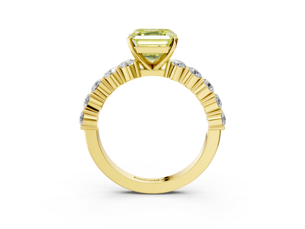 Yellow Gold Asscher Cut Shared Prong Engagement Ring Setting for Fancy Yellow Center