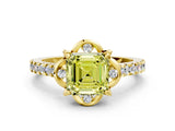 Yellow gold Fancy Yellow Asscher  Diamond Pave Band with Floral Prong Setting_27