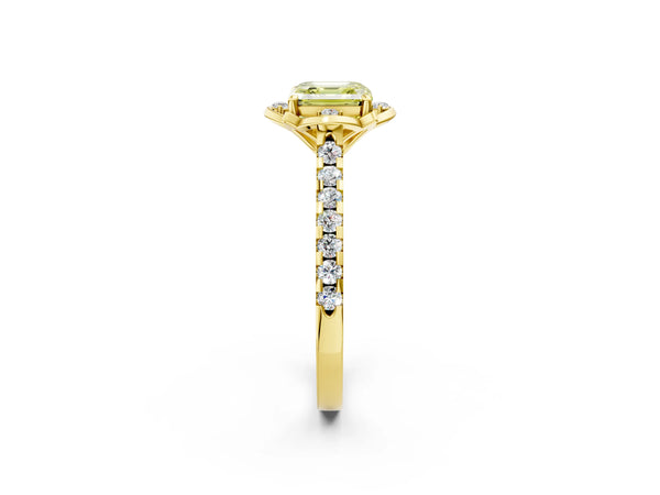 Yellow Gold Asscher Cut Floral Petal Pave Engagement Ring Setting for Fancy Yellow Center