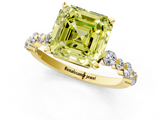 Yellow gold Fancy Yellow Asscher  Diamond Prong Set Engagement Ring with Pave Band_18