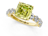 Yellow gold Fancy Yellow Asscher  Diamond Prong Setting with Side Stones on a Pave Band_1