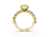 Yellow gold Fancy Yellow Asscher  Diamond Prong Setting with Side Stones on a Pave Band_3