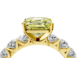 Yellow gold Fancy Yellow Asscher  Diamond Prong Setting with Side Stones on a Pave Band_4