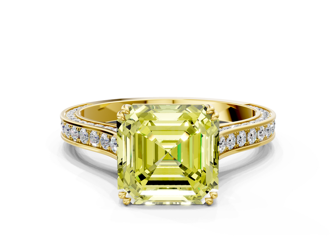 Yellow gold Fancy Yellow Asscher  Diamond Solitaire with Pave Band and Six-Prong Setting_37