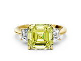 Yellow gold Fancy Yellow Asscher  Diamond Three-Stone Ring with Trapezoid Side Stones and Prong Setting_34