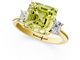 Yellow gold Fancy Yellow Asscher  Diamond Three-Stone Ring with Trapezoid Side Stones and Prong Setting_35