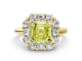 Yellow gold Fancy Yellow Asscher  Halo Cluster Diamond Engagement Ring with Prong Setting and Polished Band_20