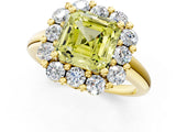 Yellow gold Fancy Yellow Asscher  Halo Cluster Diamond Engagement Ring with Prong Setting and Polished Band_21