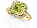 Yellow gold Fancy Yellow Asscher  Halo Diamond Engagement Ring with Intricate Filigree Band and Four-Prong Setting_1