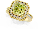 Yellow gold Fancy Yellow Asscher  Halo Diamond Engagement Ring with Milgrain Pave Band and Four-Prong Setting_13