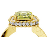 Yellow gold Fancy Yellow Asscher  Halo Diamond Engagement Ring with Milgrain Pave Band and Four-Prong Setting_16