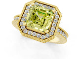 Yellow gold Fancy Yellow Asscher  Halo Diamond Engagement Ring with Milgrain Pave Band and Four-Prong Setting_64