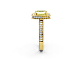 Yellow gold Fancy Yellow Asscher  Halo Diamond Engagement Ring with Milgrain Pave Band and Four-Prong Setting_65