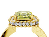 Yellow gold Fancy Yellow Asscher  Halo Diamond Engagement Ring with Milgrain Pave Band and Four-Prong Setting_67