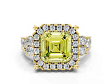 Yellow gold Fancy Yellow Asscher  Halo Diamond Engagement Ring with Split Shank and Four-Prong Setting