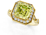 Yellow gold Fancy Yellow Asscher  Halo Diamond Engagement Ring with Twisted Band and Four-Prong Setting 1