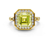 Yellow gold Fancy Yellow Asscher  Halo Diamond Engagement Ring with Twisted Band and Four-Prong Setting
