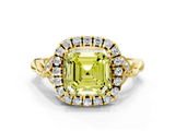 Yellow gold Fancy Yellow Asscher  Halo Diamond Engagement Ring with Vintage-Inspired Band and Four-Prong Setting_3