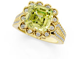 Yellow gold Fancy Yellow Asscher  Halo Diamond Floral Split Shank Engagement Ring 1