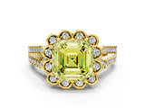 Yellow gold Fancy Yellow Asscher  Halo Diamond Floral Split Shank Engagement Ring