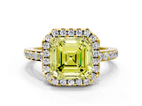 Yellow gold Fancy Yellow Asscher  Halo Diamond Pavé Band Ring with Prong Setting