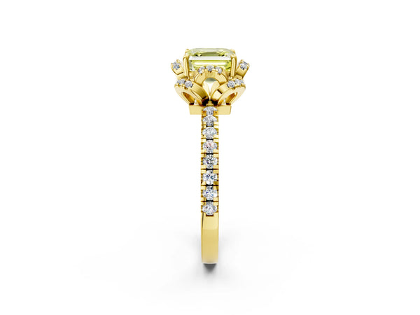 Yellow Gold Asscher Cut Petal Cutout Halo Engagement Ring Setting for Fancy Yellow Center