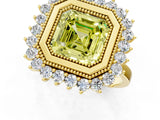 Yellow gold Fancy Yellow Asscher  Halo Diamond Ring with Milgrain Edge and Round Prong Setting_75