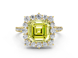 Yellow gold Fancy Yellow Asscher  Halo Diamond Ring with Pavé Band and Prong Setting_22