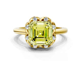 Yellow gold Fancy Yellow Asscher  Halo Diamond Ring with Round Cluster Setting, Solitaire Band, and Four-Prong Setting_29